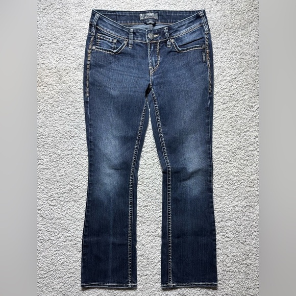 Silver Jeans Womens 28 Aiko Bootcut Dark Wash Big Stitch Embroidered Denim Rodeo - Picture 2 of 5